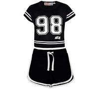 A2Z 4 Kids Bambini Ragazze 98 Crop Top & Shorts Set Yoga Abbigliamento - Crop 98 Shorts Set Black White 13
