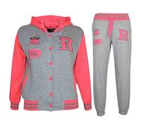 A2Z 4 Kids Bambini Ragazze Ragazzi Baseball Tuta - T.S Baseball Fox Grey & Neon Pink 13