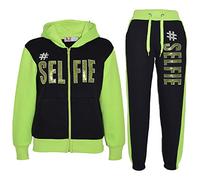 A2Z 4 Kids Bambini Ragazze Tuta - T.S #Selfie Black & Neon Green 13