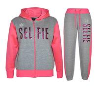 A2Z 4 Kids Bambini Ragazze Tuta - T.S #SELFIE Grey & Neon Pink 11-12