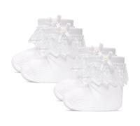 A2Z 4 Kids Confezione da 3 paia di calzini per neonate in pizzo con volant e fiocco in cotone, comodi, BS1192, bianchi, confezione da 2 pezzi, 6-12 M, bianchi, 6-12 mesi, Bianco, 6-12 mesi