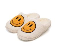 A2Z 4 Kids Pantofole unisex con faccina sorridente, in morbido pile felpato, calde e accoglienti, con suola antiscivolo, per camera da letto, graziose pantofole color crema e giallo, taglie da 40 a 36