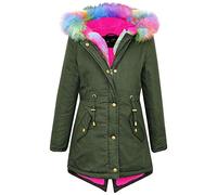 A2Z 4 Kids Pelliccia Sintetica Foderata Parka Con Cappuccio Giacca - ParkaJacket Rainbow Fur Khaki 11-12