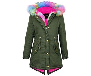 A2Z 4 Kids Pelliccia Sintetica Foderata Parka Con Cappuccio Giacca - ParkaJacket Rainbow Fur Khaki 13