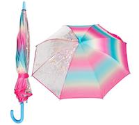 A2Z 4 Kids Ragazze Bastone Ombrello Ombrelli da Passeggio per Pioggia Antivento Impermeabile 8 Stecche Arcobaleno Trasparente Ombrello Bastone J Manico Ricurvo Presa Facile Classico 110cm Grande Tenda