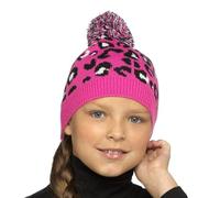 A2Z 4 Kids Ragazze Cappelli Leopardati Lavorati a Maglia con Pompon Berretto Resistente Morbido Inverno Caldo Accogliente Cappellini - Hat KH969 Pink Leopard One Size