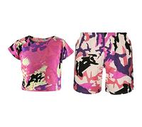 A2Z 4 Kids Ragazze Crop Top Pantaloncini - Crop Shorts 530 Camo Baby Pink 11-12