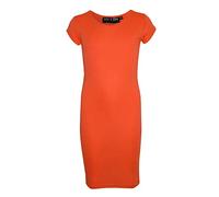 A2Z 4 Kids Ragazze Plain vestibilità Aderente Elasticizzato Bodycon - New Midi Dress Neon Orange 13
