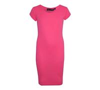 A2Z 4 Kids Ragazze Plain vestibilità Aderente Elasticizzato Bodycon - New Midi Dress Neon Pink 7-8