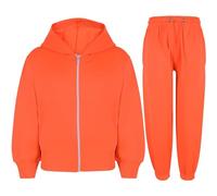 A2Z 4 Kids Ragazze Ragazzi Solido Tuta Felpa Con Cappuccio Con Joggers - T.S Plain Neon Orange 9-10.