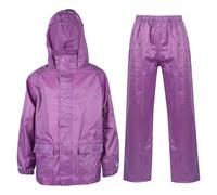 A2Z 4 Kids Tuta antipioggia impermeabile con cappuccio con borsa per il trasporto abbinata, giacca leggera e pantaloni, con tasche, per bambini dai 3 ai 14 anni, Lilla, 7-8 Anni