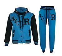 A2Z 4 Kids - Tuta da baseball, logo NYC Fox, giacca con cappuccio e pantaloni sportivi, unisex, per bambini NYC Turquoise 11-12 Anni