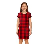 A2Z 4 Kids Vestito da bambina, tinta unita, a maniche corte, aderente, aderente, elasticizzato, maxi, comodo, estivo, per feste e feste, età 5-13 anni, Tartan rosso., 13 anni