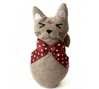 A2Z Animale Carino Gatto Porta Stopper Beige Tessuto Con Rosso a Pois Arco Stop