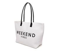 A2Z Borsa tote da donna in tela, grande, con manici in poliuretano, fodera in poliestere e chiusura magnetica, elegante borsa a tracolla leggera da viaggio e spiaggia, bianco, Taglia unica