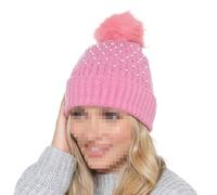 A2Z Donna Cappello a Coste Perle Maglia con Pon Pom Moda Caldo Inverno Comodo
