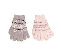 A2Z Donna Guanti 2 Confezione Fairisle Maglia Caldo Ciniglia Unica a Manopola