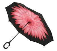A2Z Ombrello da donna a doppio strato invertito ombrello pieghevole aperto al contrario 116,8 cm baldacchino manico a C invisibile rivestimento idrorepellente doppio strato Brolly solido nero esterno