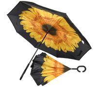 A2Z Ombrello da donna a doppio strato invertito ombrello pieghevole aperto al contrario 116,8 cm baldacchino manico a C invisibile rivestimento idrorepellente doppio strato Brolly solido nero esterno