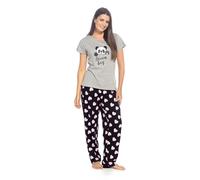 A2Z Pigiama da donna a maniche corte in 100% cotone, con stampe floreali e animali carini, top in morbido jersey con pantaloni AOP Frenchie, panda, bradipo, zebra, cuori e sogni, taglie 40-54, Panda