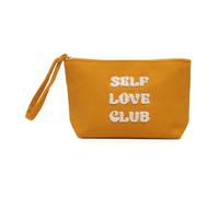 A2Z Self Love Club - Astuccio in velluto a coste per donne e ragazze, morbida borsa per il trucco e beauty case da viaggio con cinturino da polso, elegante color senape e blu navy, per lei, Senape