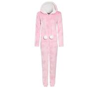 A2Z Tuta intera da donna in pile goffrato, con cappuccio, ultra morbida e calda, con cerniera, con pompon, foderata in sherpa, con cappuccio, da donna, colore rosa o grigio, taglie dalla 40 alla 46