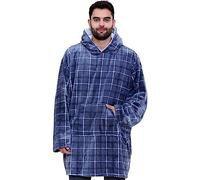 A2Z Unisex Uomo Donna Oversize Canguro Tasca Cappuccio Coperta Animale - Snuggle 955 Blue Tartan Adult