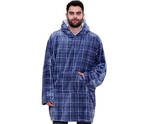 A2Z Unisex Uomo Donna Oversize Canguro Tasca Cappuccio Coperta Animale - Snuggle 955 Blue Tartan Adult