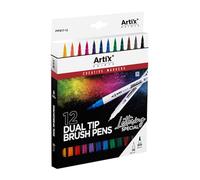 A2ZWORLD Brush Pen Lettering Professionale Calligrafia, Pennarelli a Doppia Punta 0.4mm 3.5mm, Pennello per Disegno Colorare Libri (12 Colori)