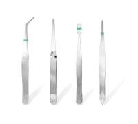 A2ZWORLD Kit di 4 Pinzette Precisione Multifunzione | Punta Retta/Larga/45° e a Punta d'azione inversa per Laboratori Industriali, Gioielli, Hobby, Artigianato