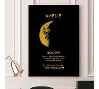 A3/A4 Cornice personalizzata con fasi lunari, stampa con fasi lunari in lamina personalizzata per data, regalo per festa del papà, arte delle fasi lunari, cartello con nome per bambini, regalo