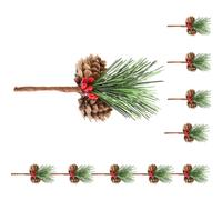 (A3) Set di 10 mini decorazioni natalizie a forma di pigna e bacche rosse