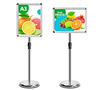 A3 Supporto per espositore regolabile, supporto per poster, struttura a scatto, supporti per esposizione in alluminio a pavimento, rack pubblicitario sostituibile (Silver02, A3)