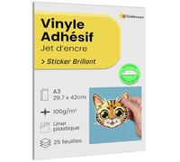 A3 x 25 fogli adesivi in vinile lucido con rivestimento in plastica, carta adesiva stampabile a getto d'inchiostro impermeabile e resistente per adesivi premium