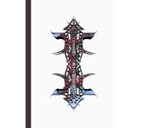 A4 Abstract printed Pin Stripes - Notebook: lined paper 106 pages - Cyan Red + Black marble on White