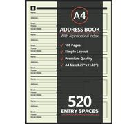 A4 Address Book: With A-Z Alphabetical Index For Home And Office | A4 Contacts Telephone Book With 520 Entry Spaces | Name, Address, Email, Phone, Mobile, Social Media, Notes