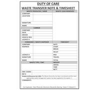 A4 Duty of Care Waste Transfer Note Book & Timesheets x200 Sheets: Professional Waste Management Record Pad