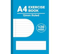 A4 Exercise Book: 12mm Ruled, Lined Paper Notebook, With Margin, 120 Pages
