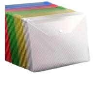 A4 File Bags with Button Transparent Large Capacity Document Waterproof Storage for Business Office Use(20p random color)
