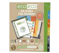 A4 File Divisori Per Anello Leganti 1-6 Index extra Largo 50% Riciclato X 4