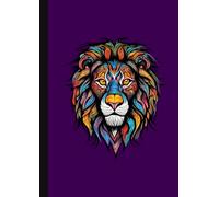 A4 Notebook - Multi Coloured Lion on Purple: lined paper 106 pages