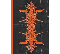 A4 Pin Stripes - Notebook: lined paper 106 pages - Orange & Black on Black Abstract background