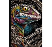 A4 Steam Punked Notebook - Multi Coloured Lizard 4 on Black: lined paper 106 pages