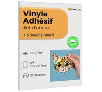 A4 x 25 fogli adesivi in vinile lucido, carta adesiva stampabile a getto d'inchiostro impermeabile e resistente per adesivi premium