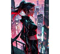 A5 Anime Cyberpunk Ninja Notizbuch: Animemotiv Notizbuch mit 120 linierten Seiten
