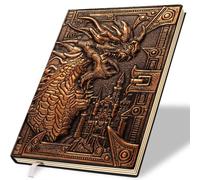 A5 Fantasy Dragon Embossed PU Leather Journal Notebook - 200 Pages 100 Blank Paper Hardcover Writing Book with Resin Dragon Eye, Refillable Binder Rings, 150+ DnD Stickers for Campaign Tracking