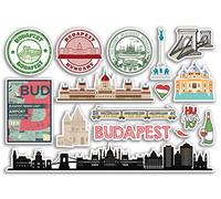 A5 Foglio adesivo Budapest Punti di riferimento adesivi in vinile - Ungheria Aeroporto Francobolli Skyline Bandiera Mappa Viaggi Vacanze Scrapbooking Città Bagagli #79141
