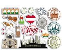 A5 Foglio adesivo Vienna Punti di riferimento adesivi in vinile - Austria Spiaggia Aeroporto Francobolli Skyline Bandiera Viaggi Vacanze Scrapbooking City Bagagli #79111