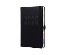A5 - Punch Schedule This Time Management Business Notebook-Schedule Book = Vertical Strap = Nero