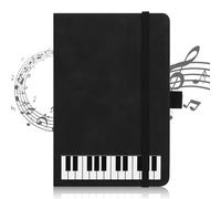 A6 Music Themed Notebook Piano Keyboard PU Leather Cover Small Pocket Memo Notepad Lined Journal Notebook Diary Planner for Home Office School Classroom Student Music Gifts, 96 fogli (nero)